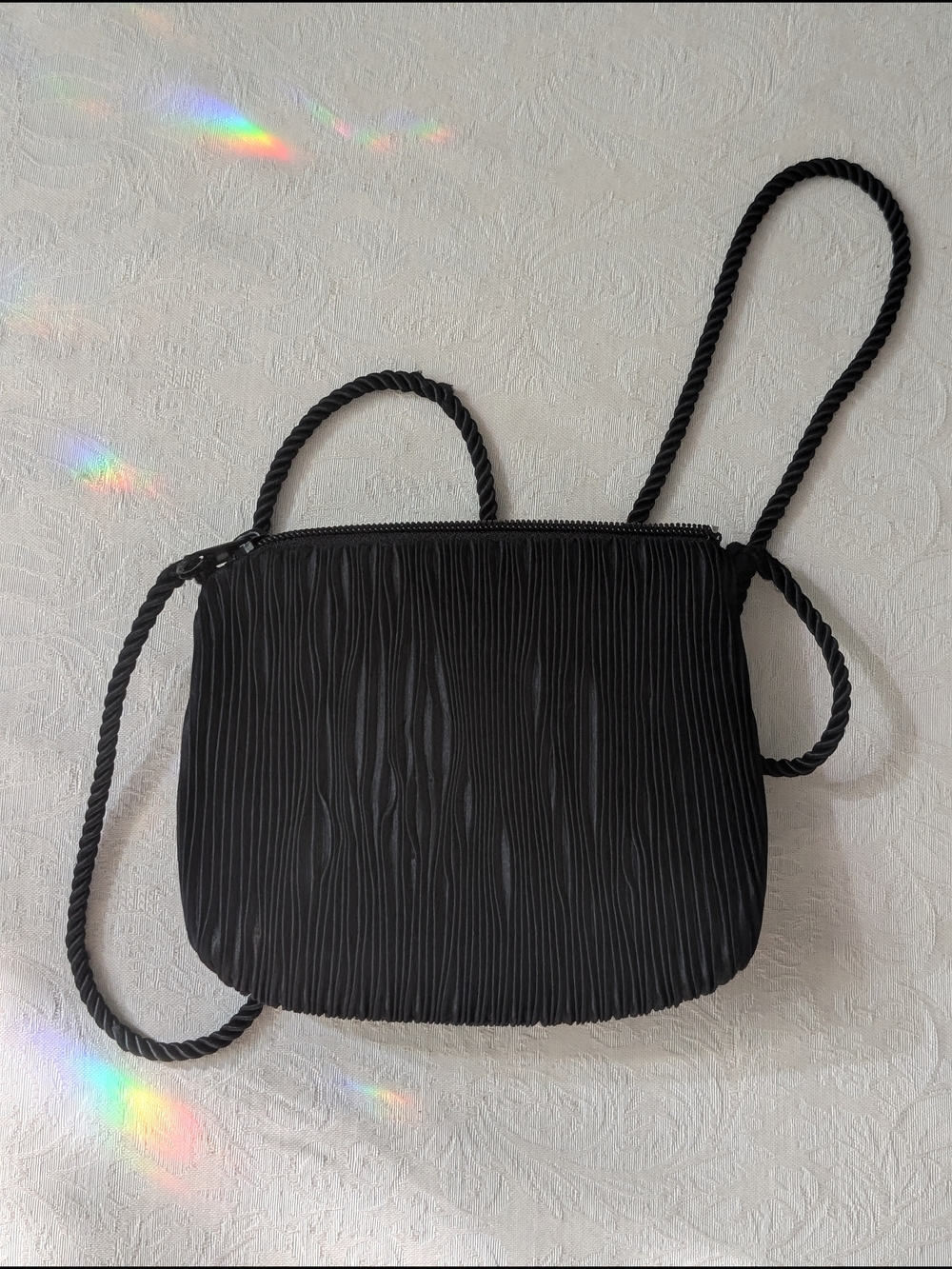 Claire's Black Pleated Crossbody Bag Zip Closure Lined Black Hardware Small